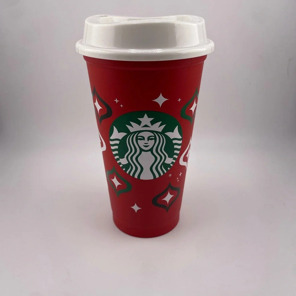 Starbucks reusable Holiday plastic Coffee Cup with Snowflakes and Stars - Picture 1 of 2